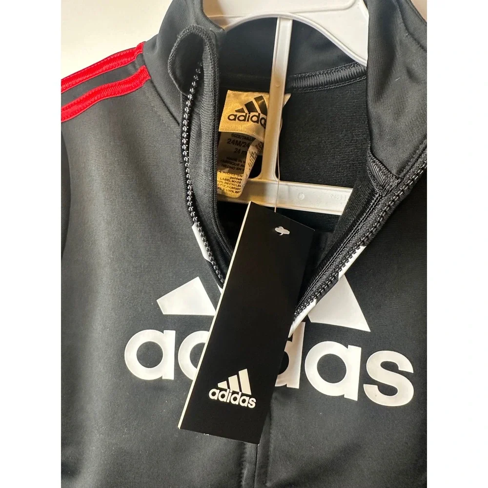 Adidas Toddler Boys Black Red 2 Piece Track Suit Set AG0387N Size 24M NWT